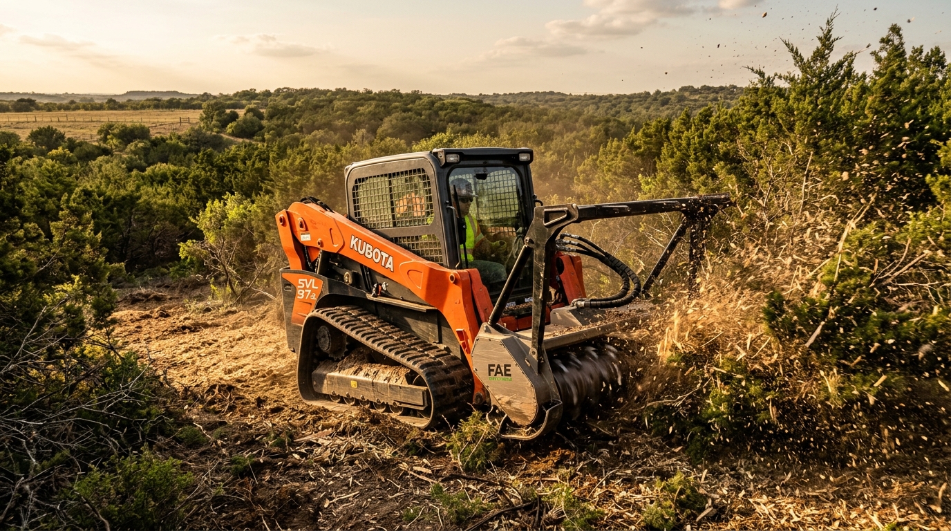 Kubota forestry mulcher clearing Texas land
